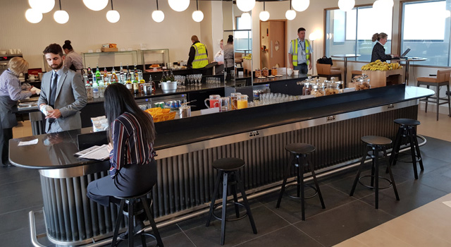 Along with the bar and food counters we manufactured and supplied the decorative lighting suspended above the bar