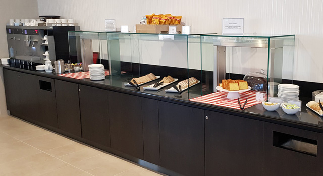 Hot and cold food display counter in lounge at Aberdeen Airport