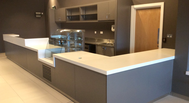 High end quality front of house Corian finishes were used where possible